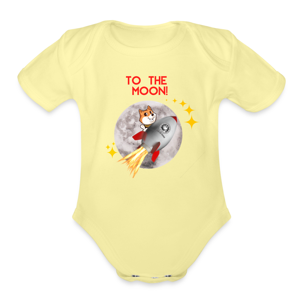 Son Of Doge Organic Short Sleeve Baby Bodysuit (To The Moon!) - washed yellow