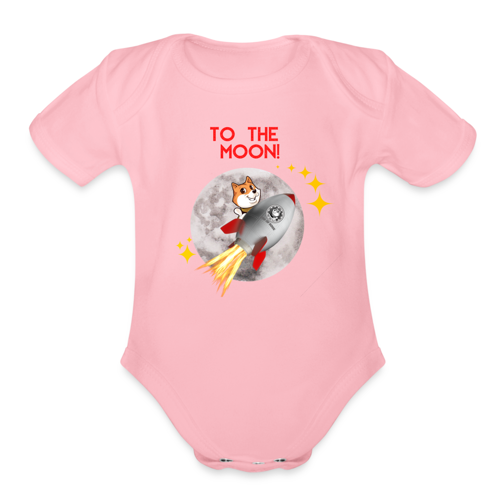 Son Of Doge Organic Short Sleeve Baby Bodysuit (To The Moon!) - light pink
