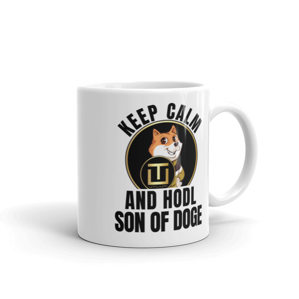 'Keep Calm And Hodl Son Of Doge' White glossy mug