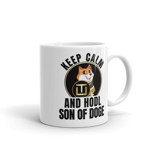 'Keep Calm And Hodl Son Of Doge' White glossy mug