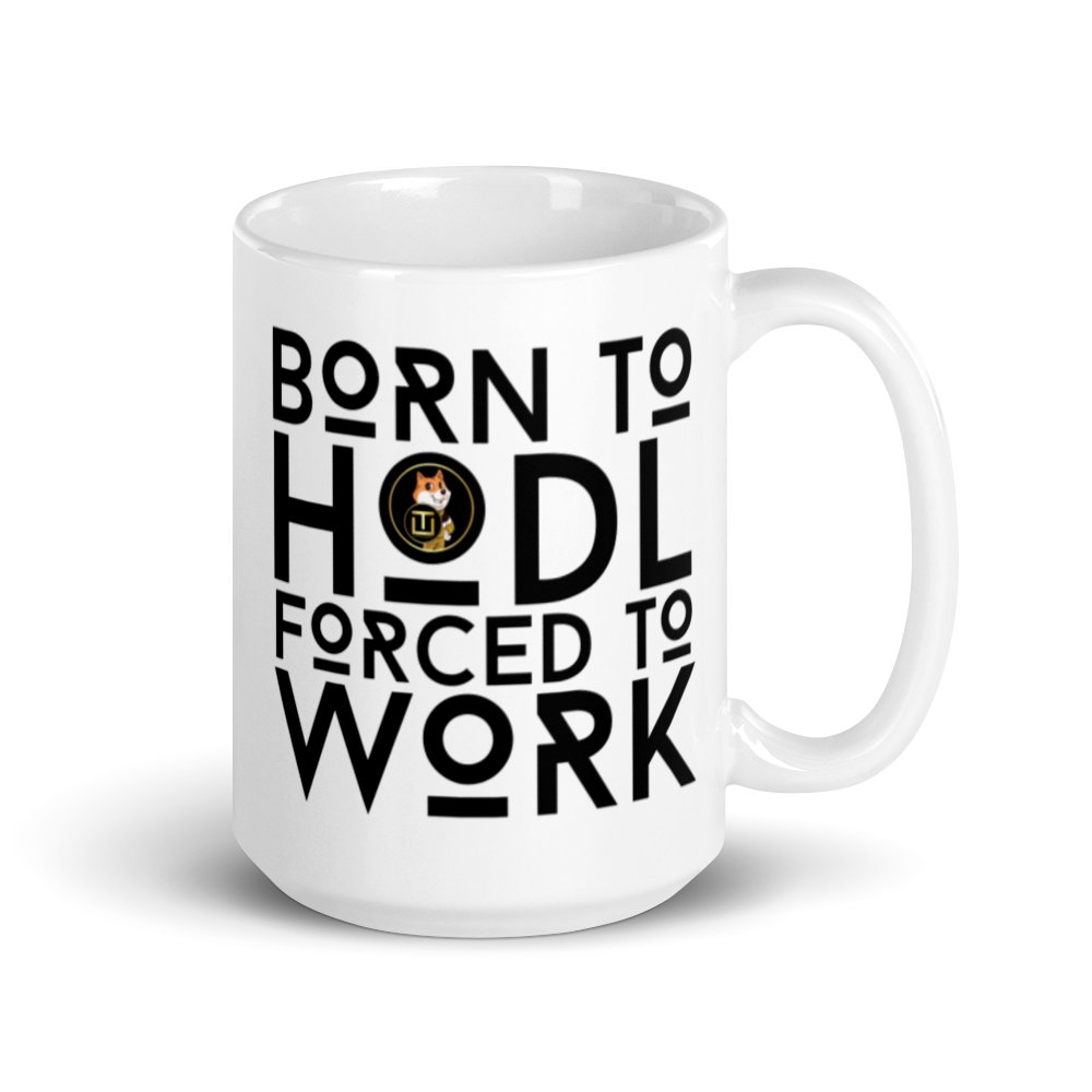 Son Of Doge 'Born to Hodl Forced To Work' White glossy mug